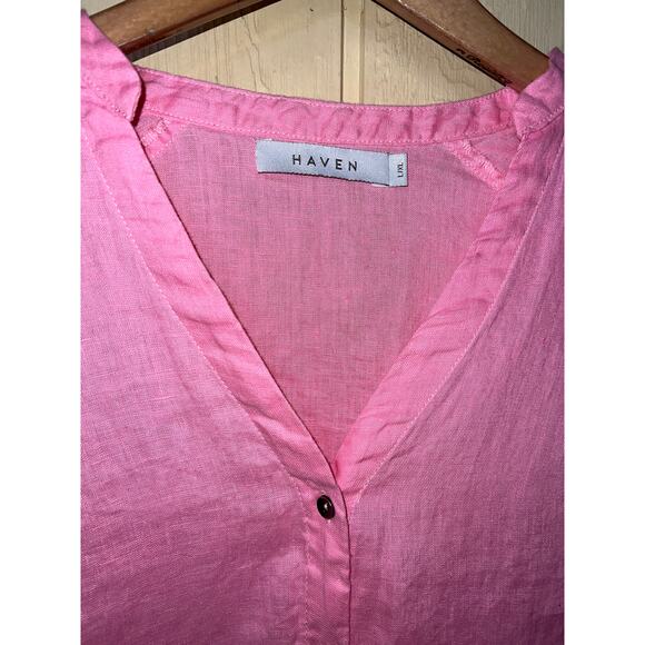 Haven Shirt Womens Large 100% Linen Button Front Top Clean Girl Airy Breathable - Picture 2 of 6